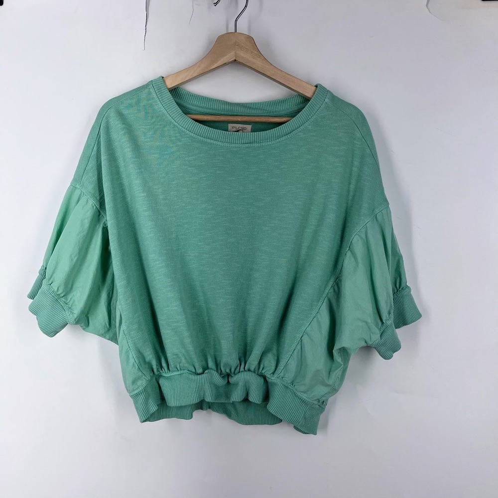 Pilcro Anthropologie Mint Green Mixed Media Puff Sleeve Sweatshirt OB1732499 M